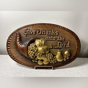 Large vintage  Chalkware decor “Give Thanks to the Lord”